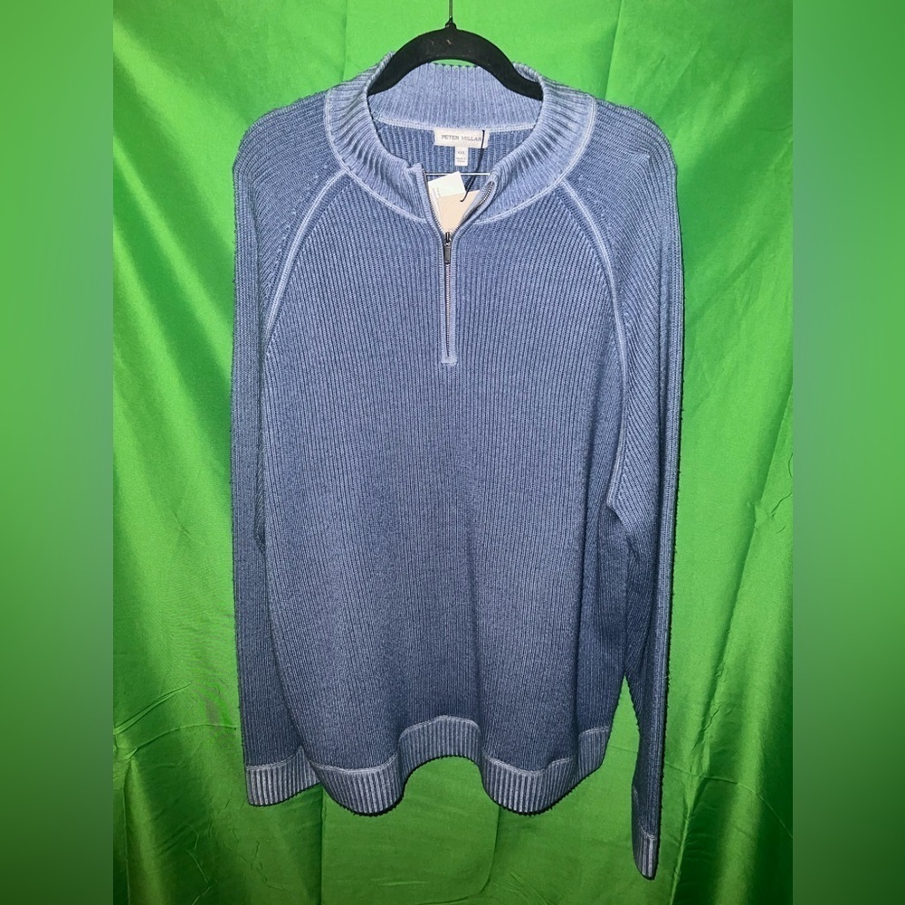 NWT Peter Millar Blue 100% Merino Wool Thick Pullover Sweater size XXL